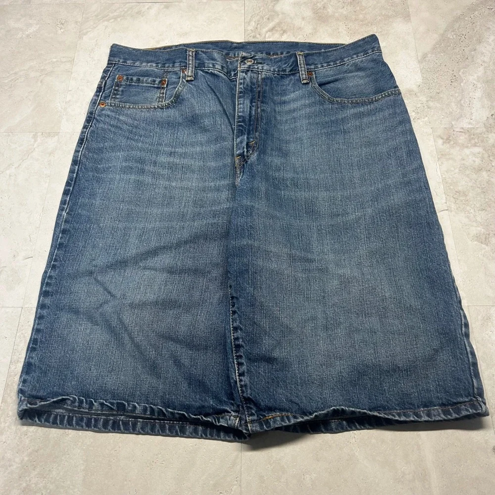 Levis 569 Denim Shorts Blue Mens 38 Loose Straight Baggy Jorts Skater Streetwear
